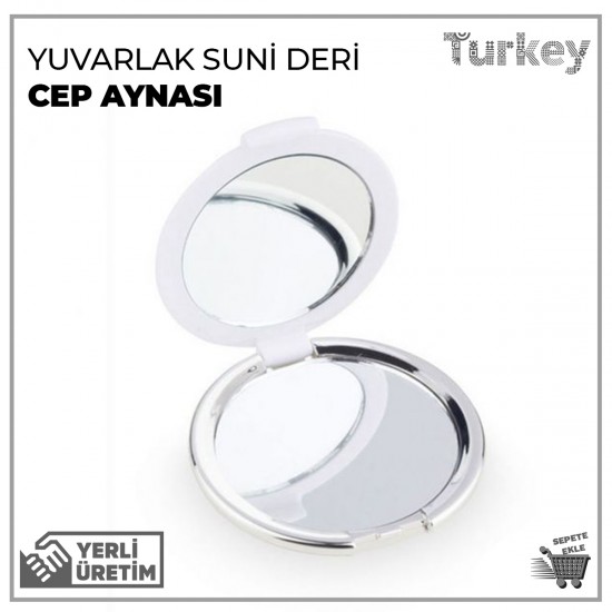 Yuvarlak Suni Deri Cep Aynası